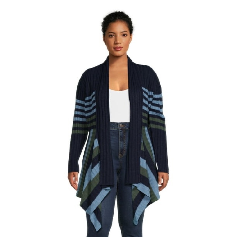 What’s Next Women's Plus Striped Flyaway Cardigan Sweater Midweight Size 3X NEW